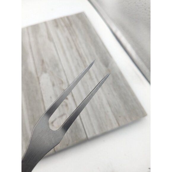 2 Prong Tine Meat Serving Fork Wood 10" Stainless Steel - Picture 7 of 8